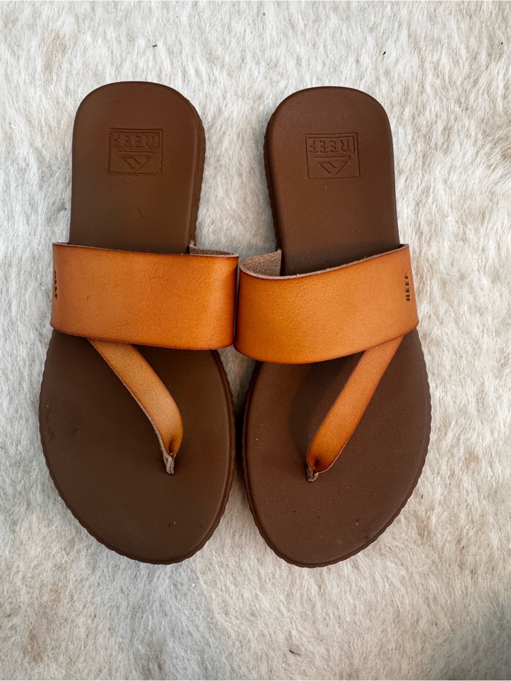 Reef Two-Tone Brown Flip Slide Sandals - Tan Straps
